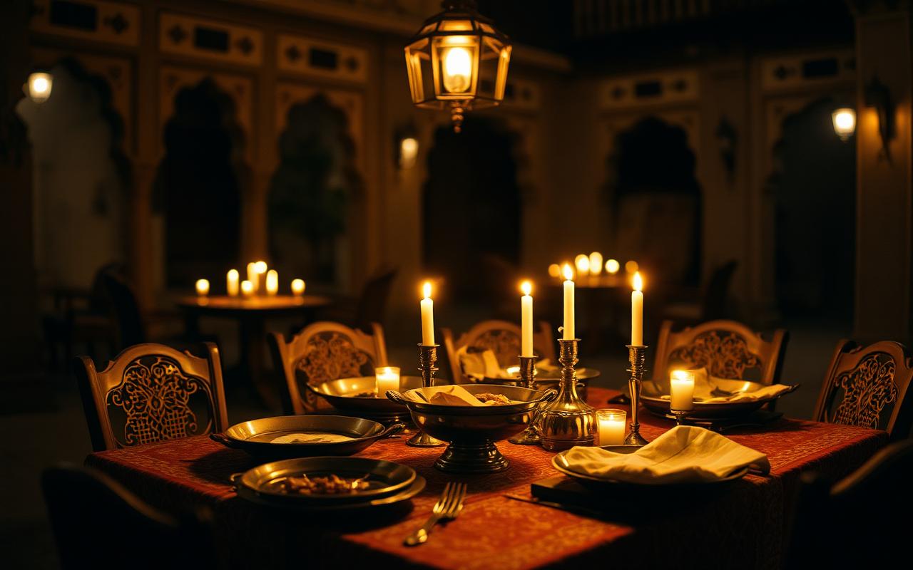 A Lahore courtyard table set for an evening meal.