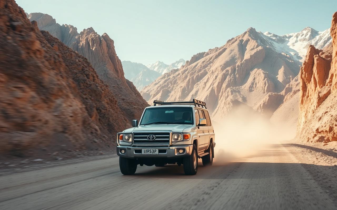 A private Toyota Land Cruiser on the Karakoram Highway.